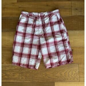 Brock Jeans Vintage Plaid Shorts Red White Drawstring Sz 36